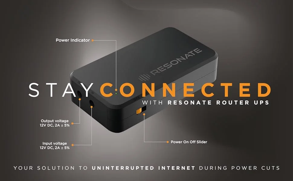 RESONATE RouterUPS Gen2| 3x2600mAh Battery| Zero Drop | UPS for WiFi Router| Upto 5-Hour Power Backup| BRP| RouterUPS Compatible with all 12V < 2A Devices, FTTH, Set Top Box, IoT, Mini Camera.